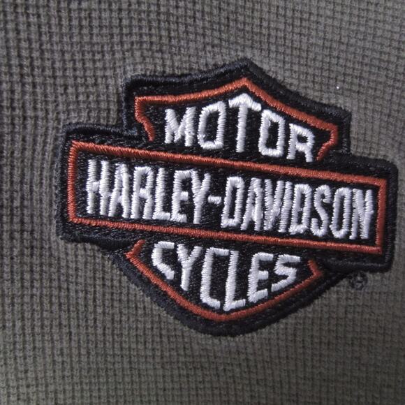 Harley-Davidson Shirt Mens Large Green Henley Thermal Waffle Knit Bar Shield - Picture 2 of 9